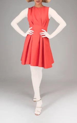 پیراهن زنانه گلبهی رنگ بدون آستین بهار-تابستانه دامن‌دار نوادو