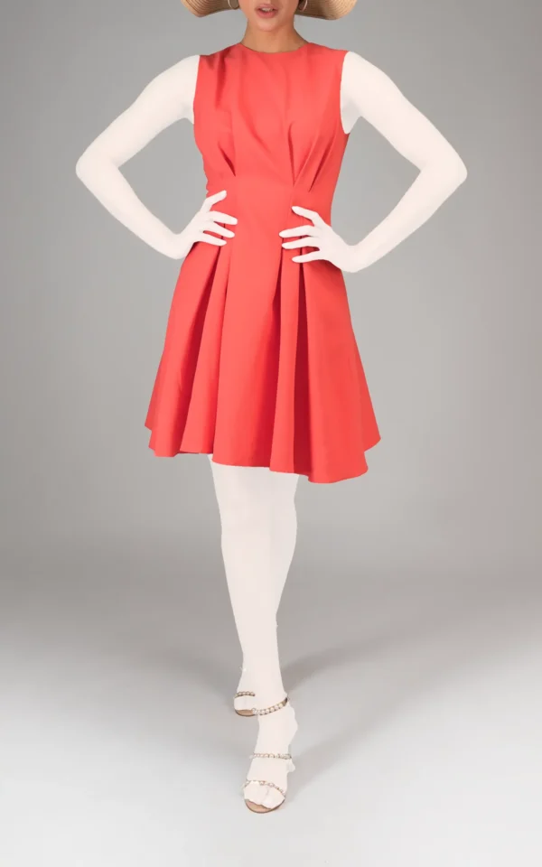 پیراهن زنانه گلبهی رنگ بدون آستین بهار-تابستانه دامن‌دار نوادو