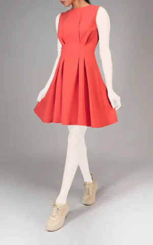 پیراهن زنانه گلبهی رنگ بدون آستین بهار-تابستانه دامن‌دار نوادو