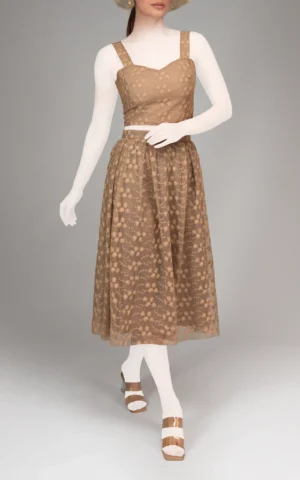 دامن زنانه کرم توری بهار-تابستانه نوادو