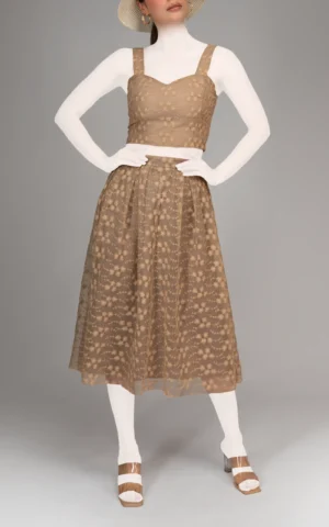 دامن زنانه کرم توری بهار-تابستانه نوادو