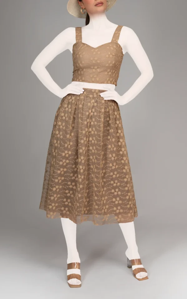 دامن زنانه کرم توری بهار-تابستانه نوادو