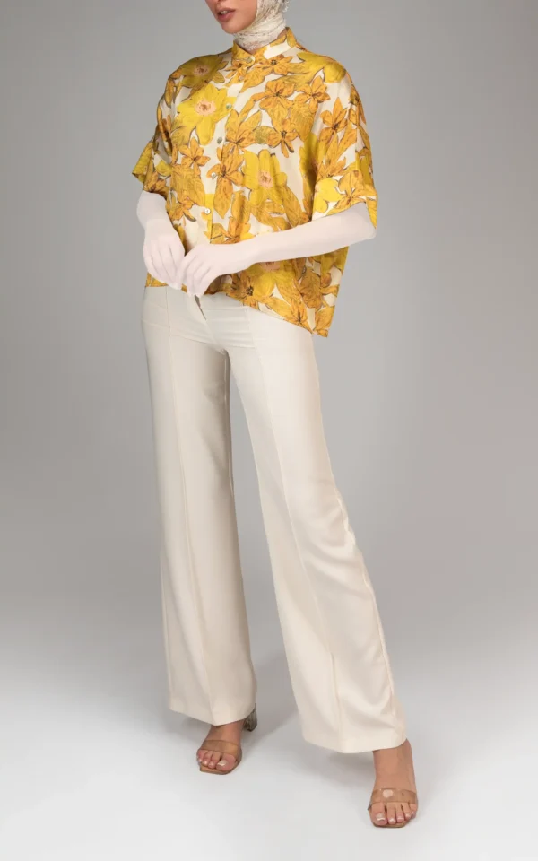 بلوز زنانه آستین سه‌ربع طرح‌گل بهار-تابستانه نوادو