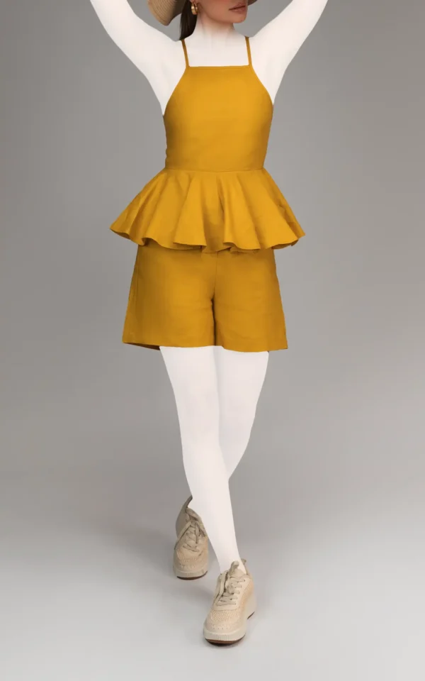 تاپ زنانه خردلی آستین بندی بهار-تابستانه نوادو