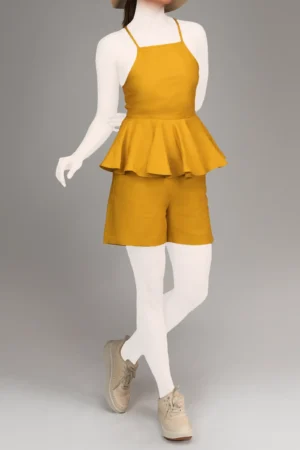 تاپ زنانه خردلی آستین بندی بهار-تابستانه نوادو