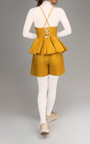 تاپ زنانه خردلی آستین بندی بهار-تابستانه نوادو