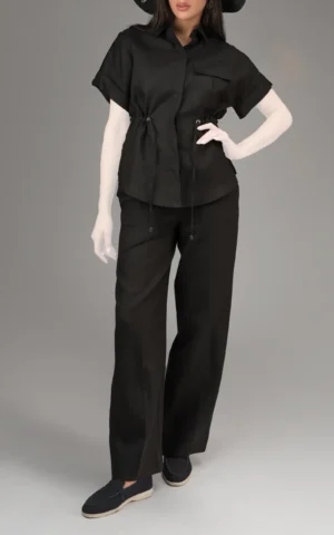 نمای روبرو شومیز زنانه کمرکش دار NEVADO رنگ مشکی