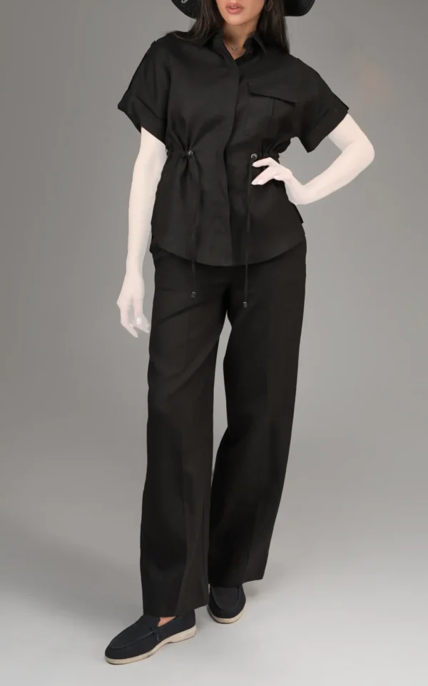 نمای روبرو شومیز زنانه کمرکش دار NEVADO رنگ مشکی