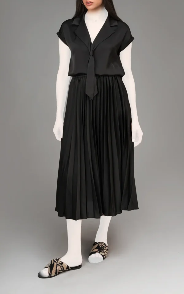 دامن زنانه پلیسه‌ای خاکستری-مشکی بهار-تابستانه نوادو