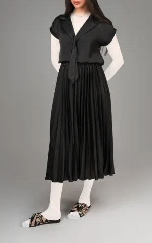 دامن زنانه پلیسه‌ای خاکستری-مشکی بهار-تابستانه نوادو