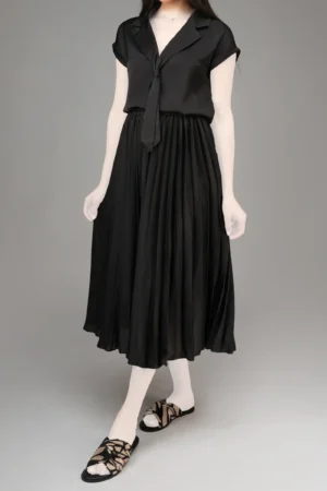 دامن زنانه پلیسه‌ای خاکستری-مشکی بهار-تابستانه نوادو