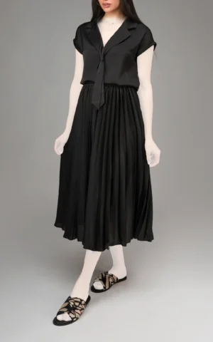 دامن زنانه پلیسه‌ای خاکستری-مشکی بهار-تابستانه نوادو