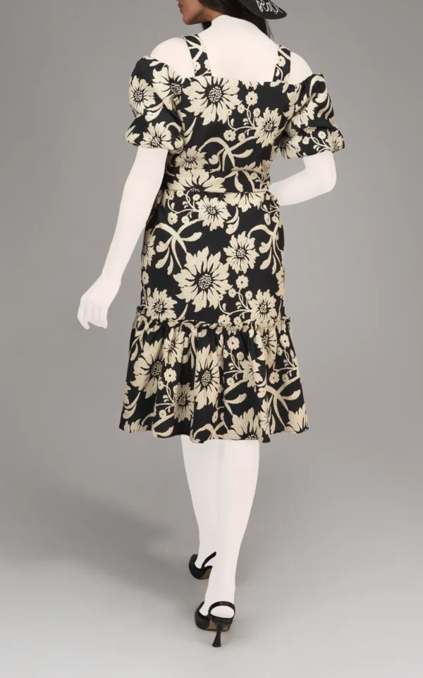 پیراهن زنانه سفید مشکی طرح‌گل بهار-تابستانه آستین بندی نوادو
