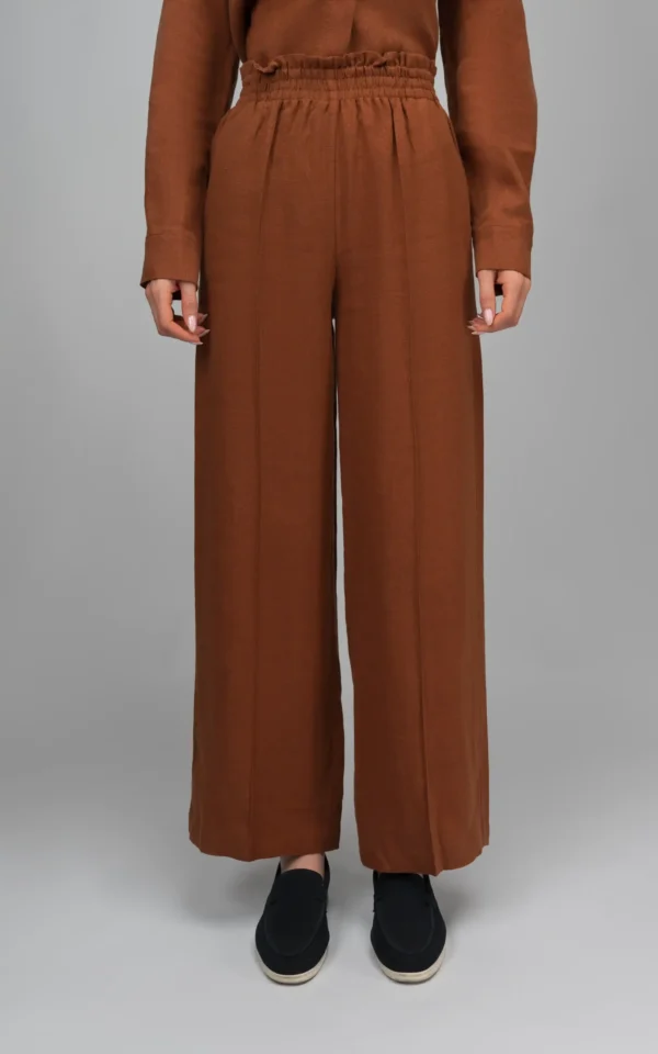 شلوار زنانه قهوه‌ای راسته راحت بهار-تابستانه نوادو