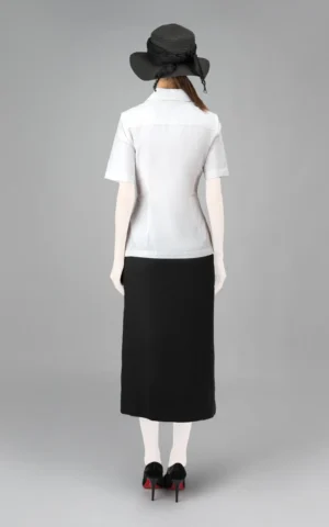 نمای پشت بلوز زنانه سفید آستین سه‌ربع بهار-تابستانه فیت رسمی نوادو