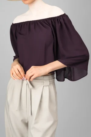 تاپ زنانه بنفش تیره رنگ آستین بلند بهار-تابستانه نوادو