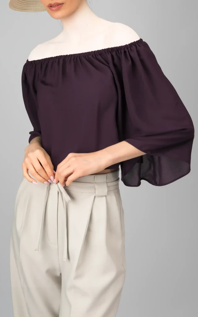 تاپ زنانه بنفش تیره رنگ آستین بلند بهار-تابستانه نوادو