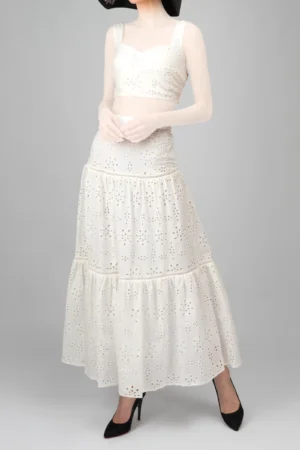 تاپ زنانه سفید بدون آستین بندی بهار-تابستانه نوادو