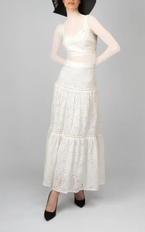 تاپ زنانه سفید بدون آستین بندی بهار-تابستانه نوادو