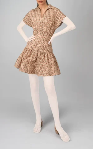 پیراهن زنانه کوتاه طرح‌دار با یقه هفت و دامن چین‌دار برند نوادو کد 403014411502