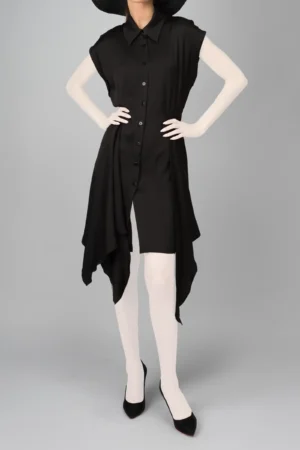 پیراهن زنانه مشکی دکمه‌دار با یقه‌دار برند نوادو کد 403014551546