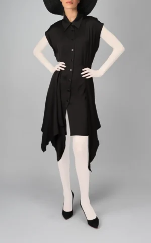 پیراهن زنانه مشکی دکمه‌دار با یقه‌دار برند نوادو کد 403014551546