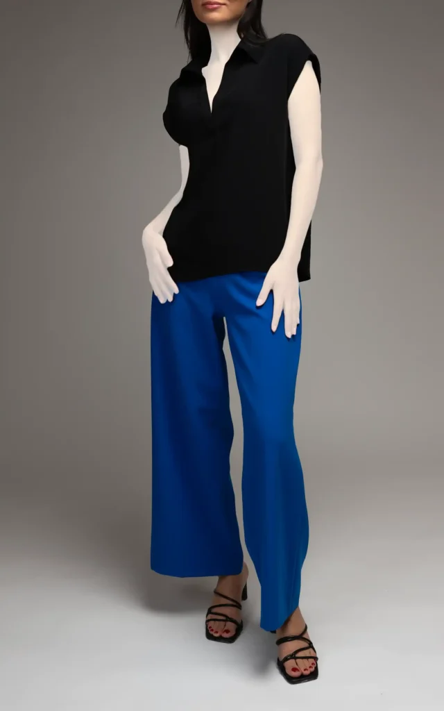 شلوار زنانه آبی واید زیپ بقل و حاوی قزن تزیینی