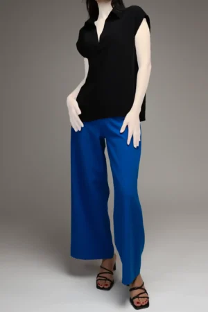 شلوار زنانه آبی واید زیپ بقل و حاوی قزن تزیینی