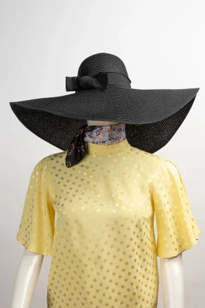 کلاه ساحلی بزرگ زنانه نوادو روبان دار رنگ مشکی