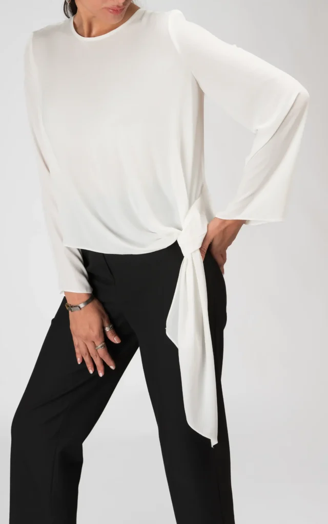 بلوز زنانه سفید آستین بلند بهار-تابستانه نوادو