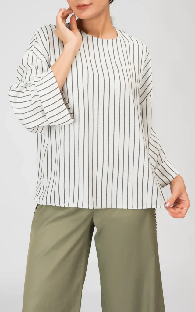 بلوز زنانه راه‌راه آستین بلند سبز بهار-تابستانه نوادو