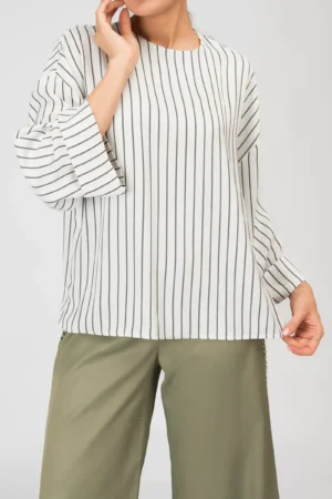 بلوز زنانه راه‌راه آستین بلند سبز بهار-تابستانه نوادو