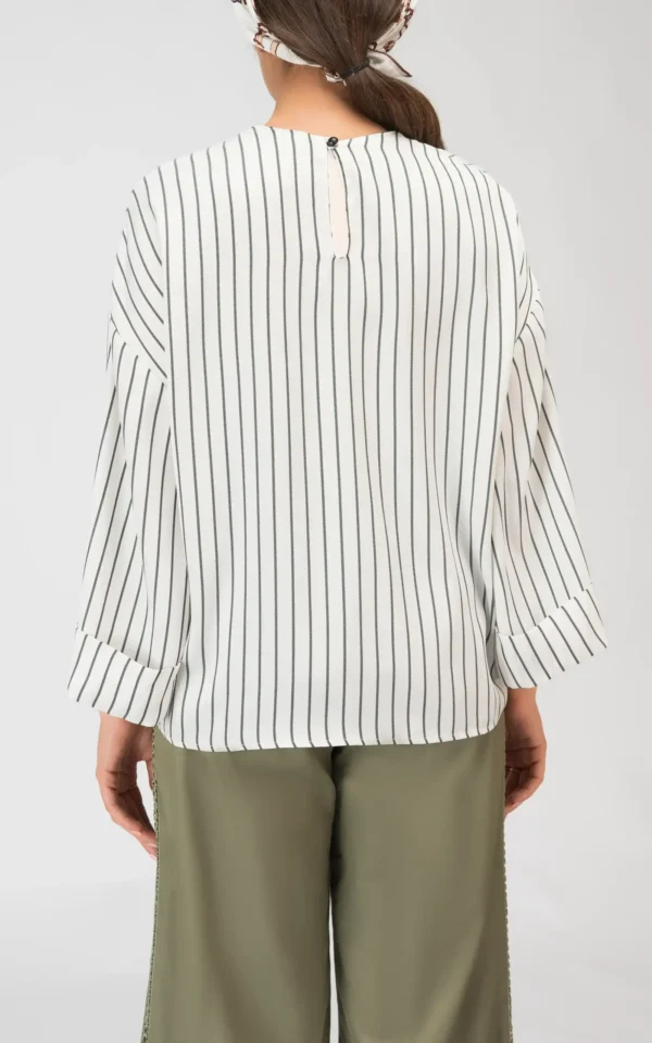 بلوز زنانه راه‌راه آستین بلند سبز بهار-تابستانه نوادو