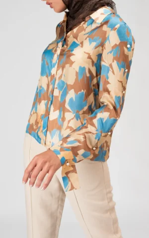 شومیز زنانه آستین بلند بهار-تابستانه طرح‌گل نوادو