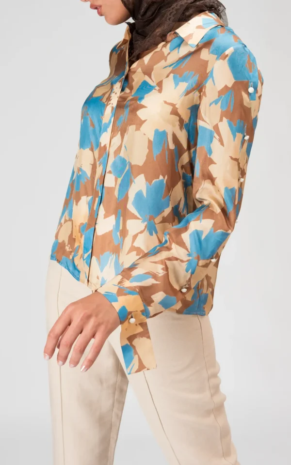 شومیز زنانه آستین بلند بهار-تابستانه طرح‌گل نوادو