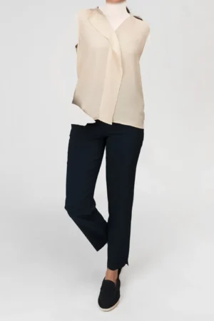 بلوز زنانه کرم بدون آستین بهار-تابستانه نوادو