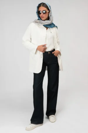 کت زنانه سفید بافت‌دار بهار-تابستانه نوادو