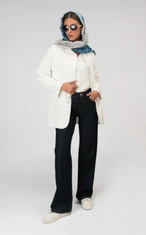 کت زنانه سفید بافت‌دار بهار-تابستانه نوادو