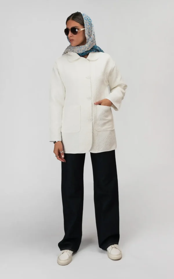 کت زنانه سفید بافت‌دار بهار-تابستانه نوادو