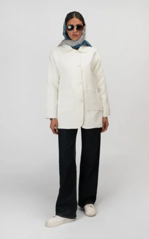 کت زنانه سفید بافت‌دار بهار-تابستانه نوادو