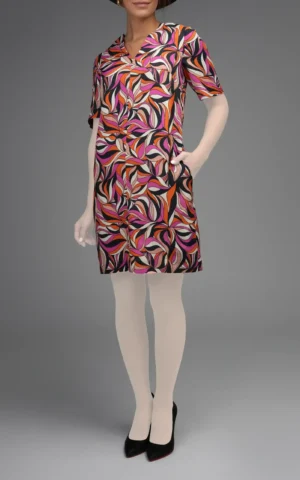 پیراهن زنانه چندرنگ NEVADO با طراحی پاییزی، یقه هفت و مدل راسته