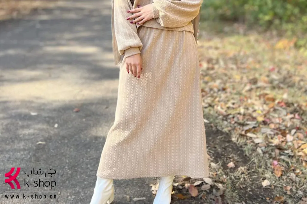 دامن پاییزه بلند رنگ کرم