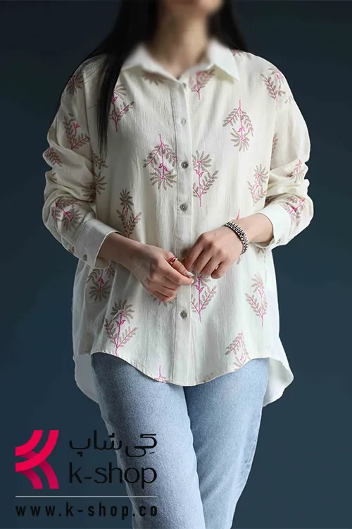 شومیز گلدار کرم
