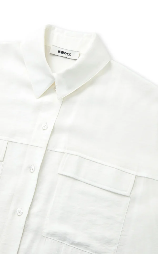 نمای یقه شومیز زنانه دو جیب آستین بلند IPEKYOL رنگ سفید