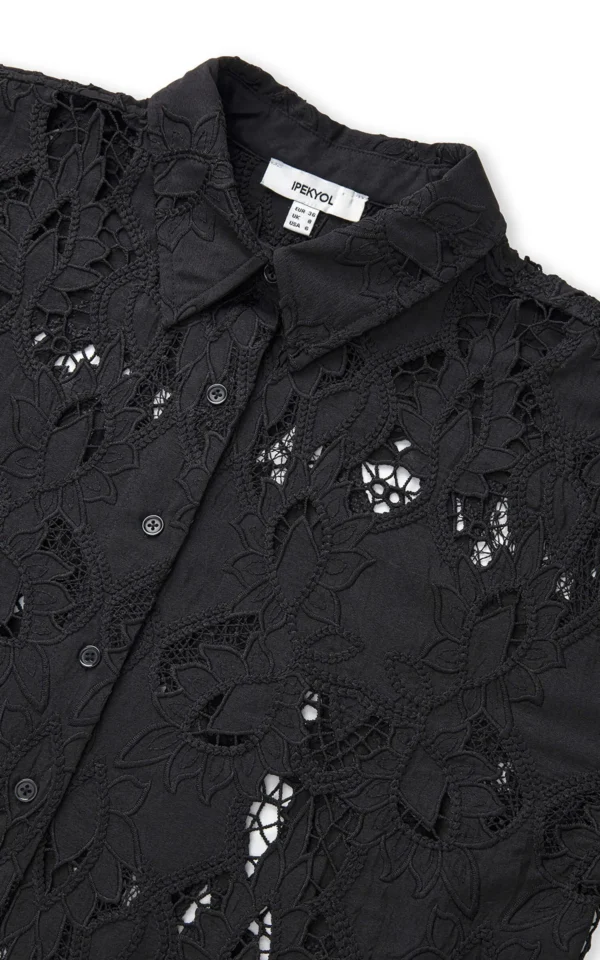 نمای یقه شومیز زنانه گیپوری مشکی IPEKYOL