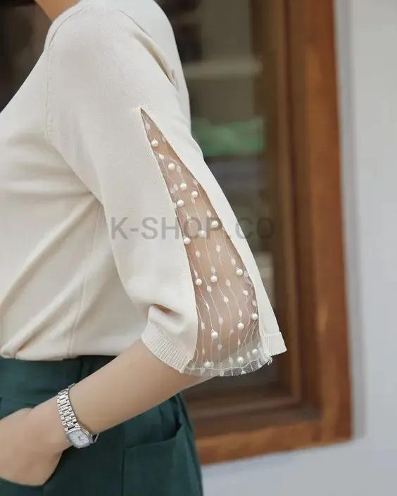 بلوز استین توری سفید