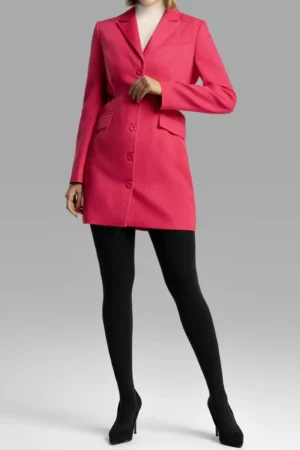 نمای قدی رو به رو کت زنانه صورتی آستین بلند نوادو