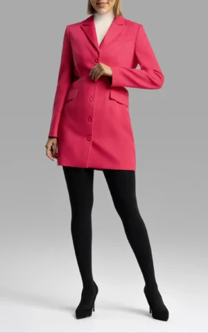 نمای قدی رو به رو کت زنانه صورتی آستین بلند نوادو