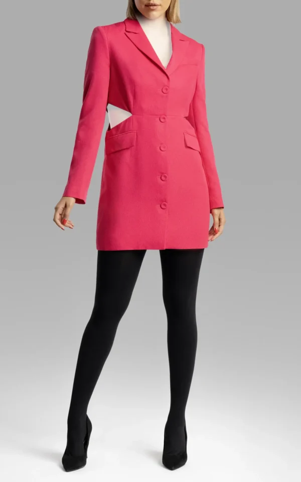 نمای قدی جلو کت زنانه صورتی آستین بلند نوادو