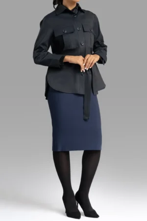 بارانی زنانه سرمه‌ای تیره آستین بلند نوادو